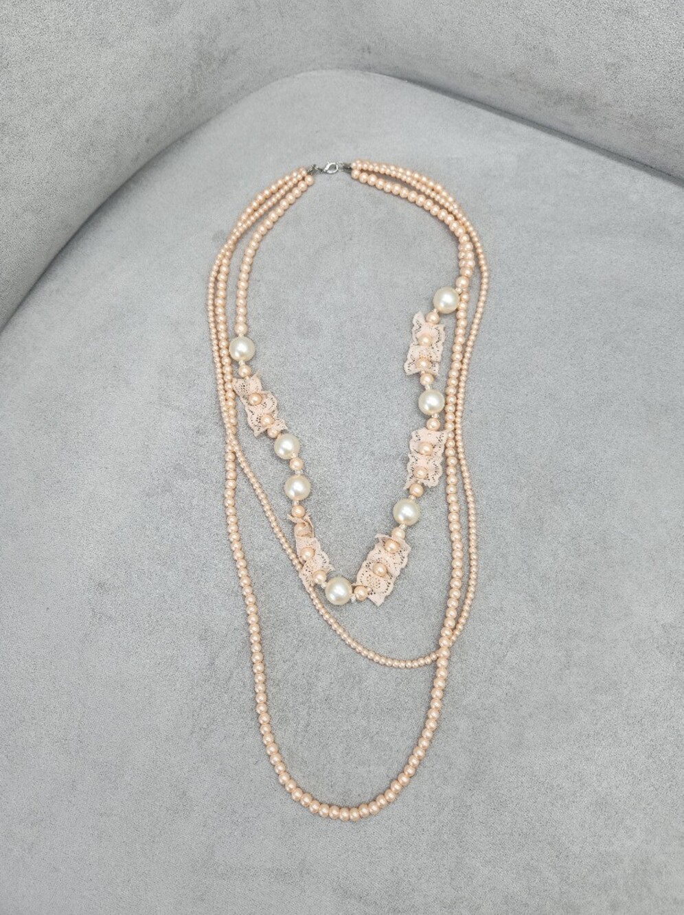 Statement White Pink Necklace Pearls Lace Pastel Beaded Layered Retro Barbiecore
